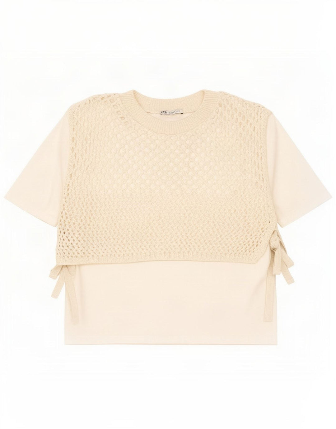 Zara Mujer Blusa De Ganchillo Top UK 10 Small Beige