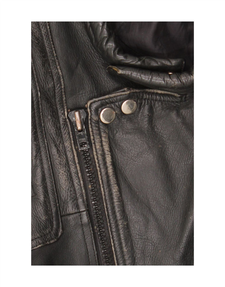 Vintage hombres cuero biker chaqueta Reino Unido 36 pequeño motociclista negro