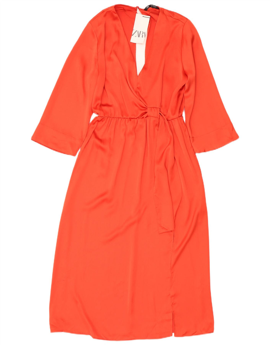 ZARA Vestido largo de manga 3/4 para mujer UK 46 Grande Naranja Poliéster