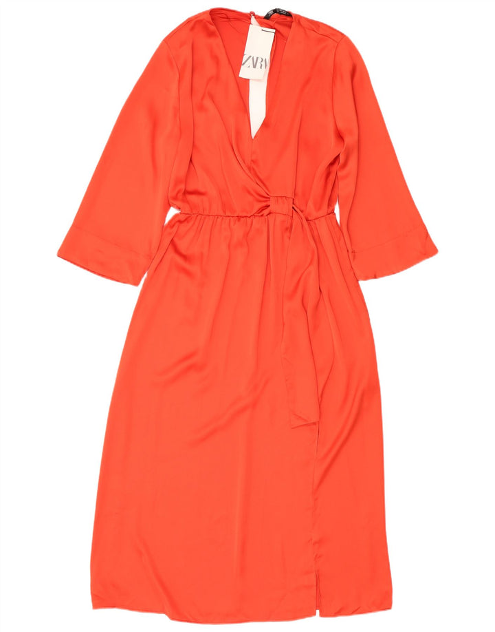 ZARA Vestido largo de manga 3/4 para mujer UK 46 Grande Naranja Poliéster