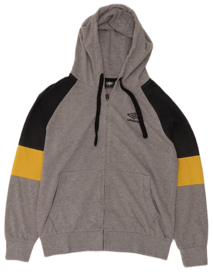 UMBRO Sudadera con capucha y cremallera para hombre de algodón gris medio con bloques de color