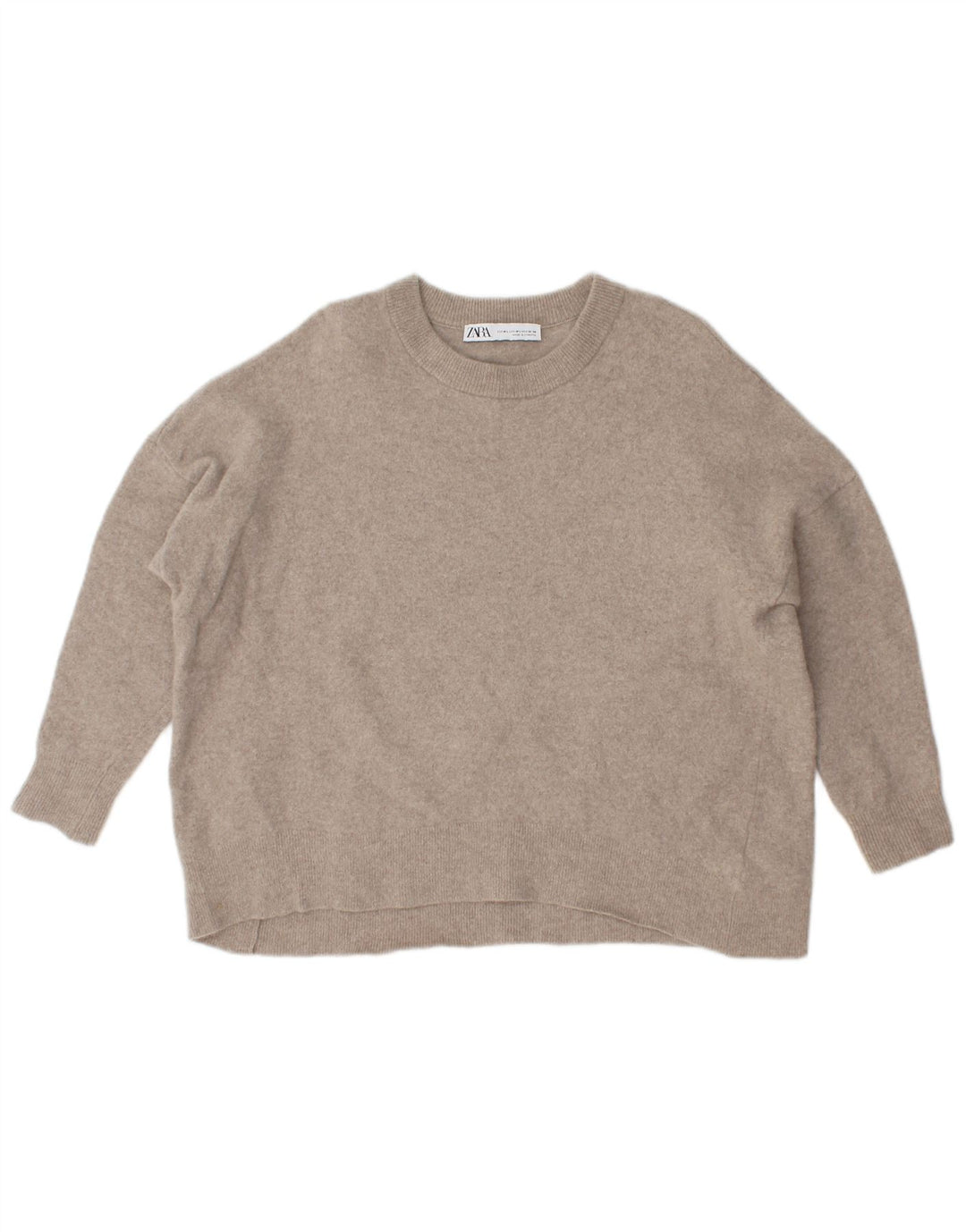 Zara Mujer Suéter De Cuello Redondo De Gran Tamaño UK 12 Lana Beige Mediana