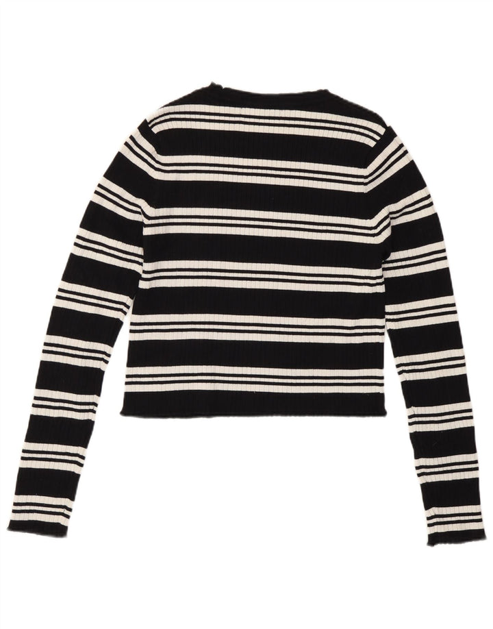 Zara Mujer Crop Top Manga Larga UK 42 Mediano Rayas Negras