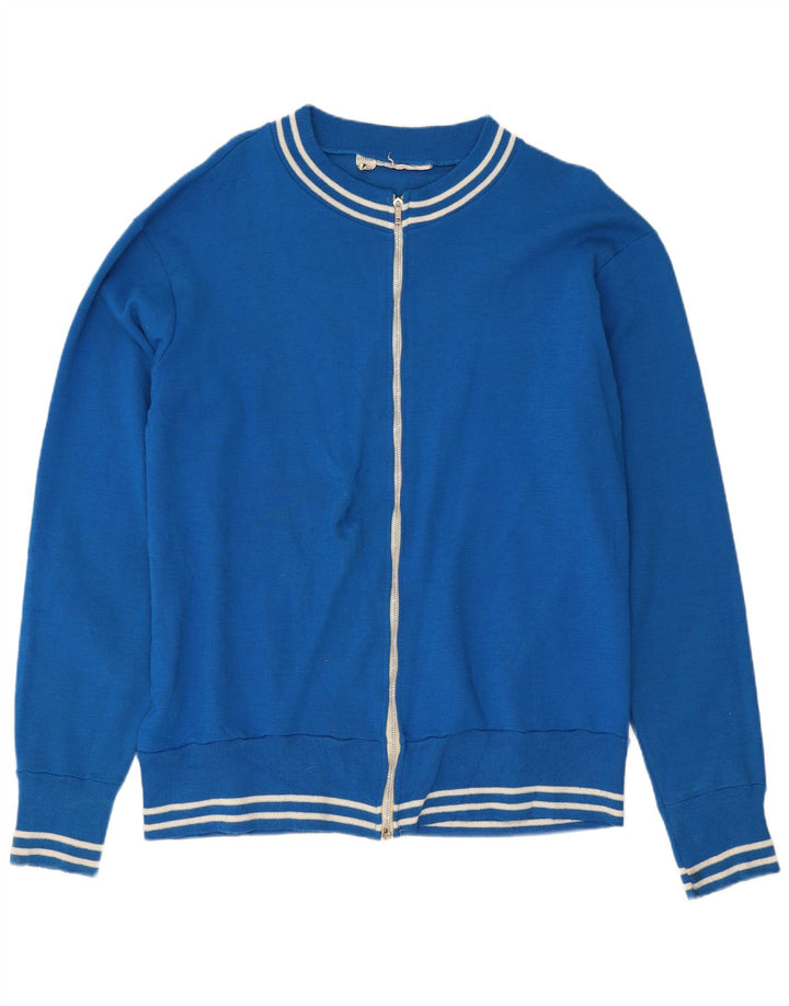 Vintage hombres completo zip cardigan suéter grande azul polietileno