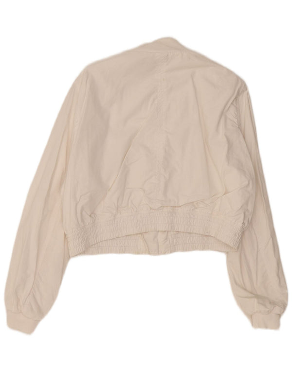 Zara Mujer Crop Bomber Jacket UK 46 Grande Algodón Blanco