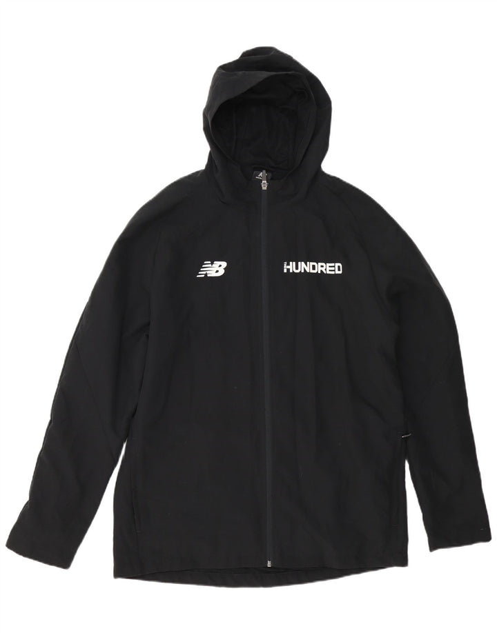New Balance Chaqueta impermeable con capucha gráfica para hombre Reino Unido 40 Poliéster negro grande