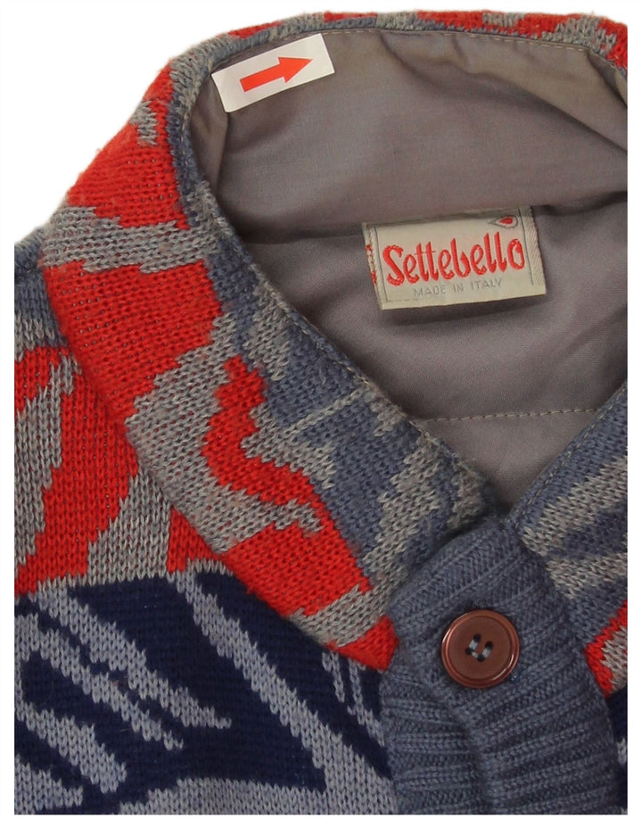 Settebello Cárdigan para hombre suéter grande de lana geométrica azul