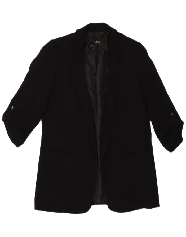Zara Mujer Chaqueta Americana Abierta Manga 3/4 UK 10 Small Poliéster Negro
