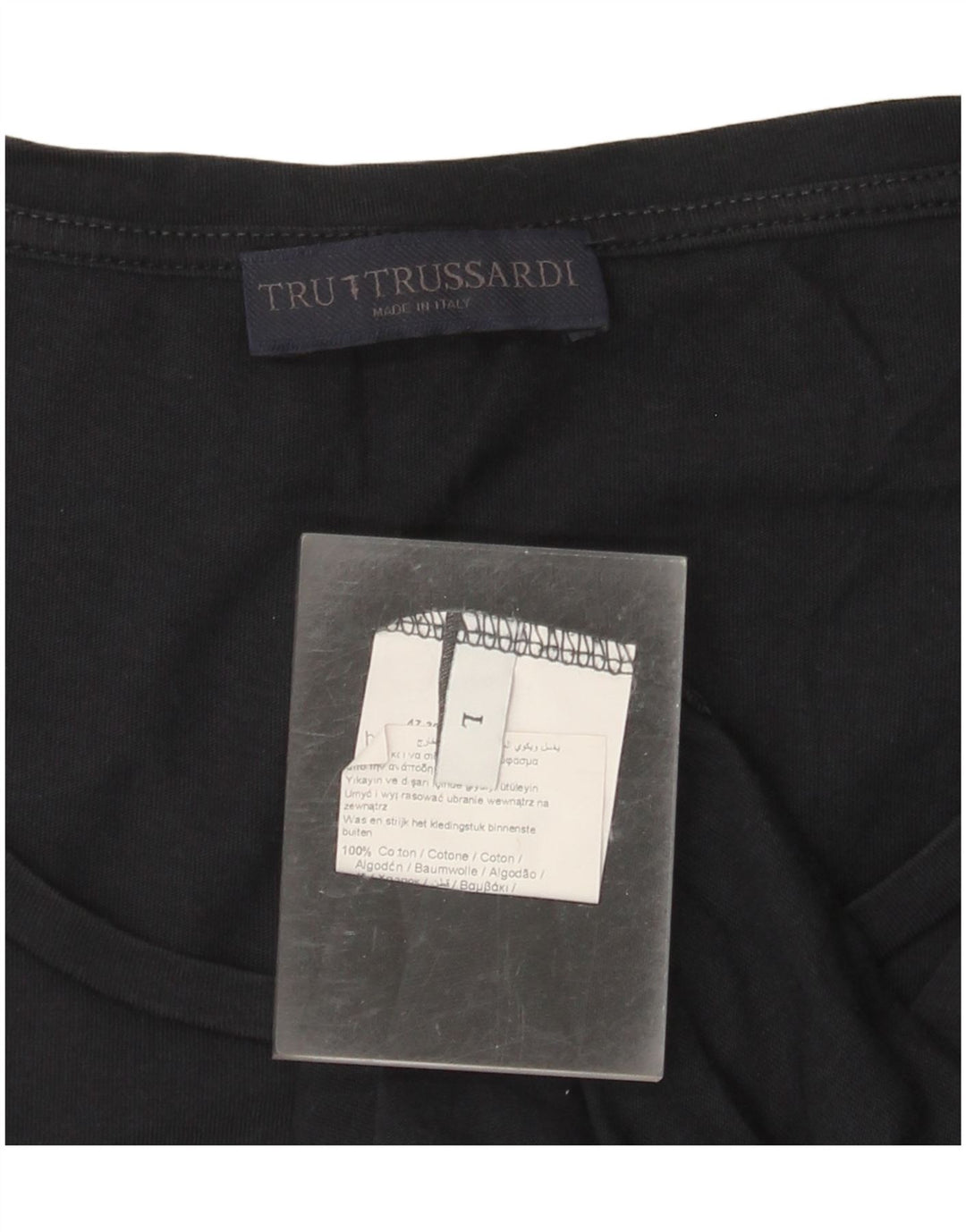 TRUSSARDI Camiseta gráfica para mujer Top UK 46 Grande Algodón negro