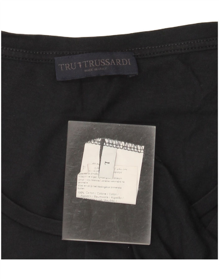 TRUSSARDI Camiseta gráfica para mujer Top UK 46 Grande Algodón negro