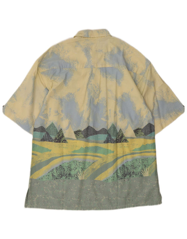 Fieldwork Camisa estampada de manga corta para hombre de algodón color block en amarillo medio