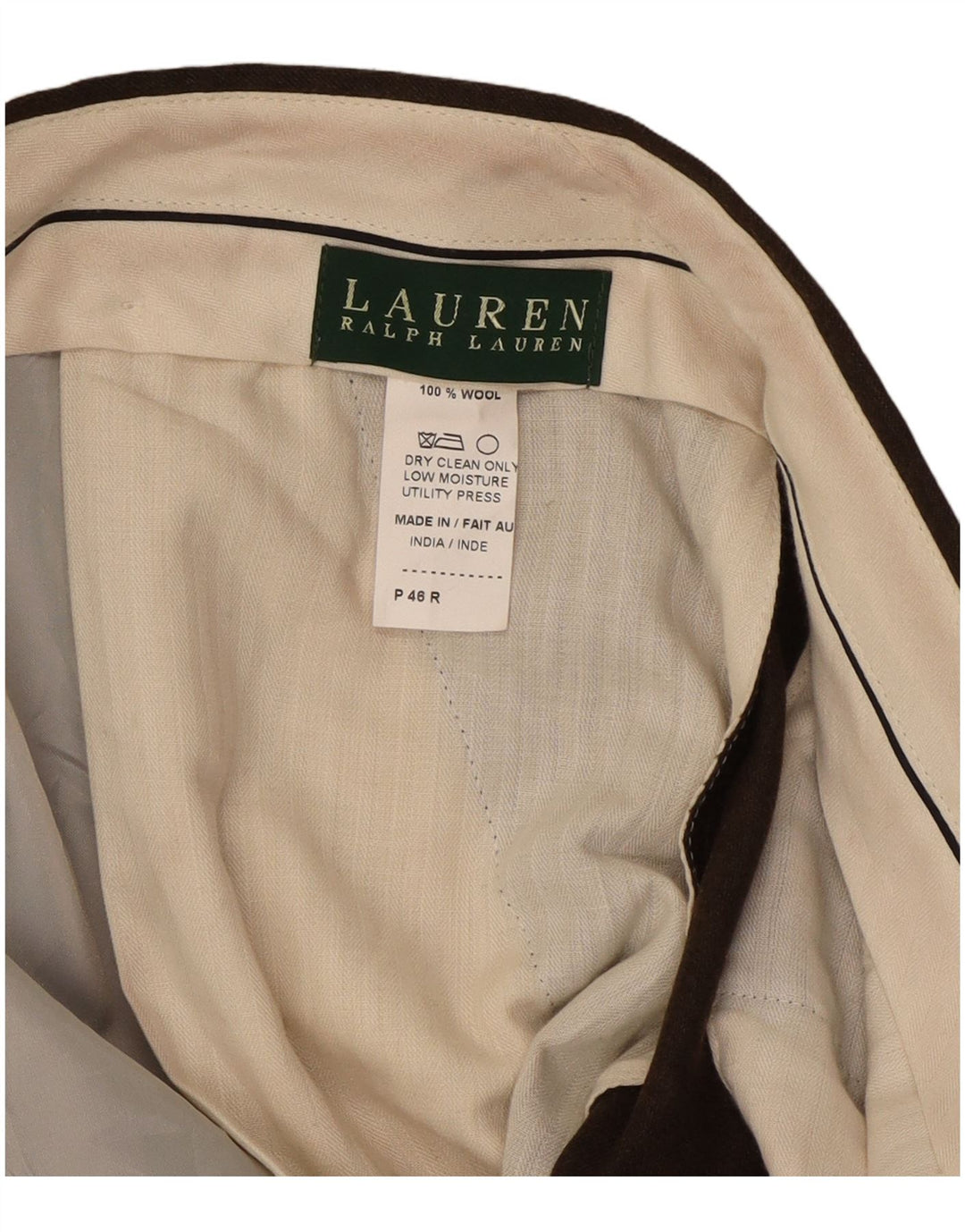RALPH LAUREN Pantalón de traje con pinzas para hombre W46 L33 Lana marrón
