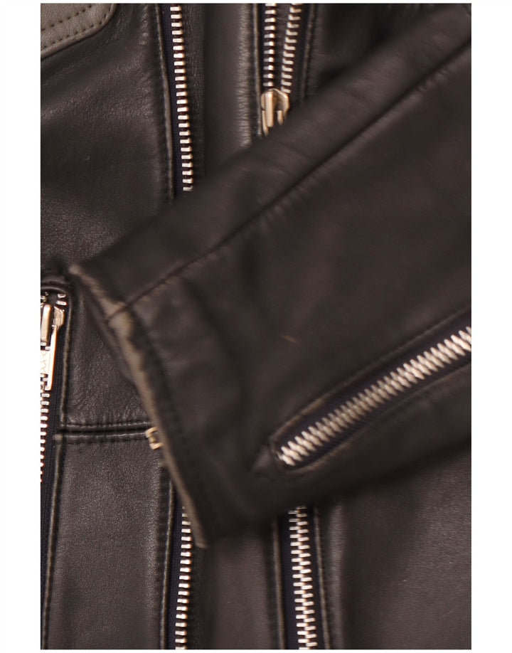 MQP Chaqueta motera de cuero para hombre UK 46 3XL Cuero color block negro