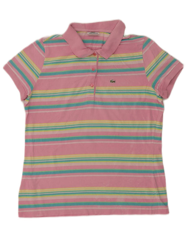Polo Lacoste Mujer Talla 44 Algodón Rayas Rosa Grande