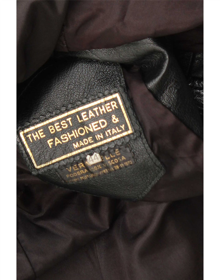Chaqueta de cuero vintage para mujer IT 44 Cuero negro medio