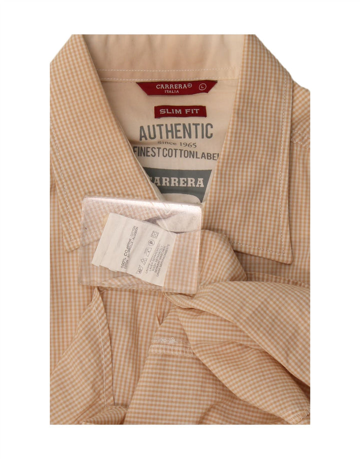 Camisa Carrera Slim Fit para hombre de algodón a cuadros beige grande