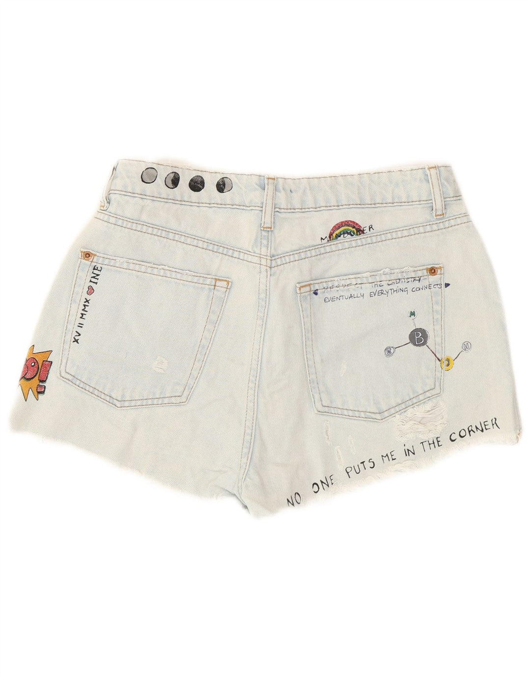 Pull & Bear Pantalones cortos de mezclilla desgastados con gráficos para mujer EU 36 XS W26 Azul