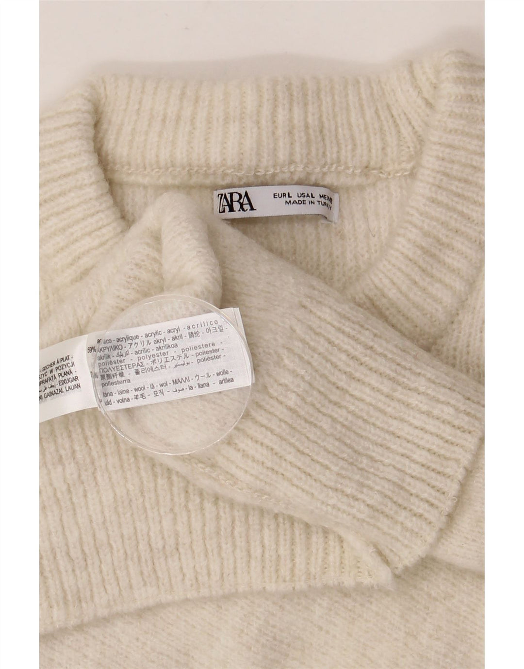 ZARA Hombre Jersey De Cuello Redondo Jersey Grande Acrílico Beige