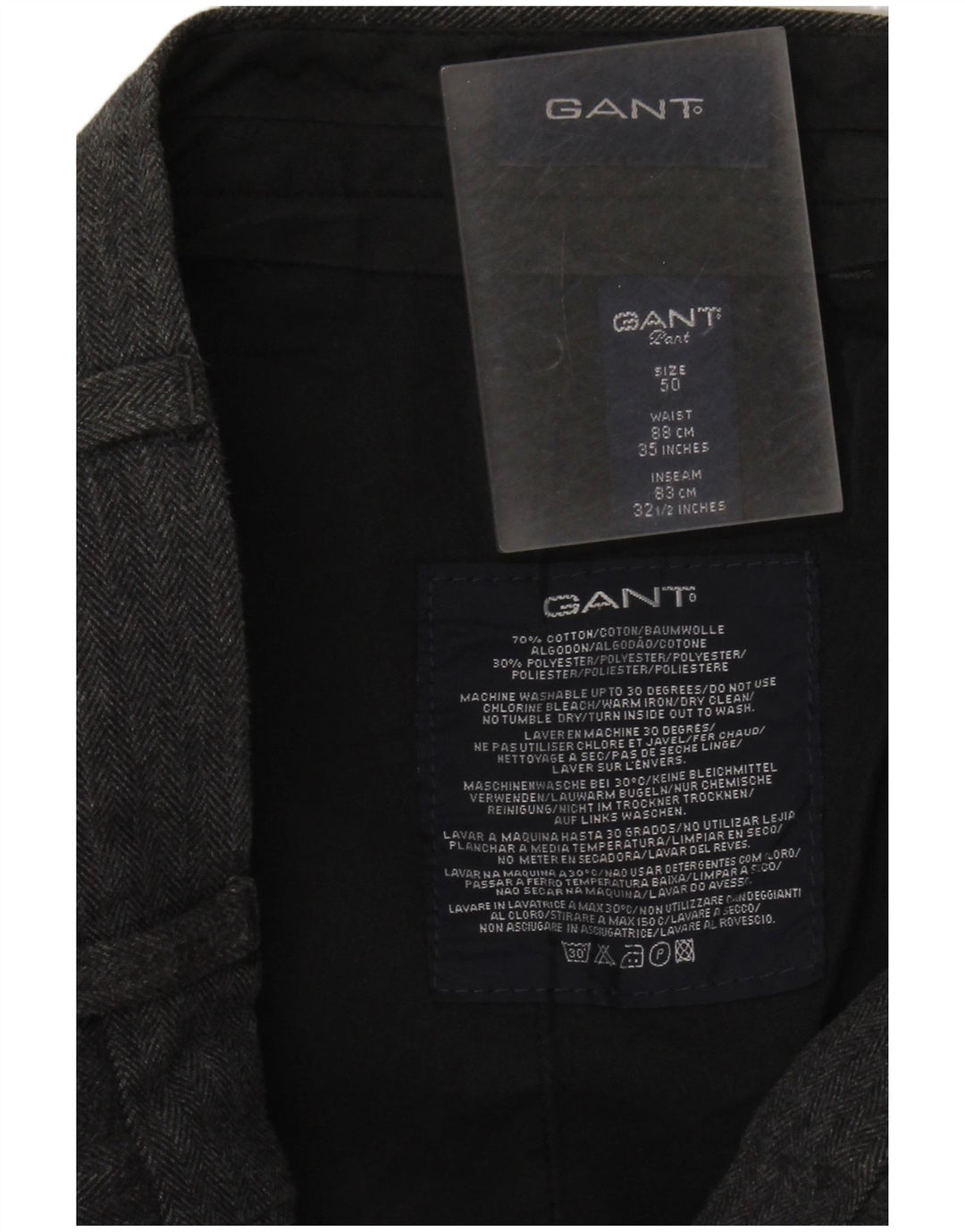 GANT Pantalón de traje recto para hombre IT 50 Large W34 L32 Grey Herringbone