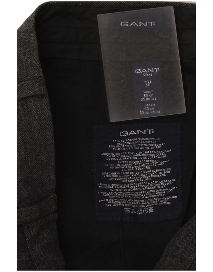 GANT Pantalón de traje recto para hombre IT 50 Large W34 L32 Grey Herringbone
