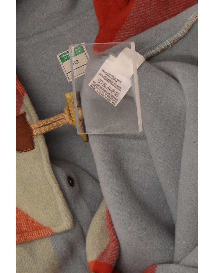Benetton Trenca con capucha para mujer UK 46 Large Lana a cuadros multicolor