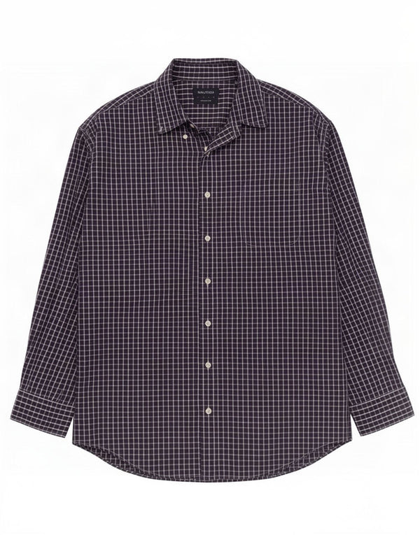 Nautica Camisa de corte clásico para hombre Talla 17 XL Algodón a cuadros azul marino