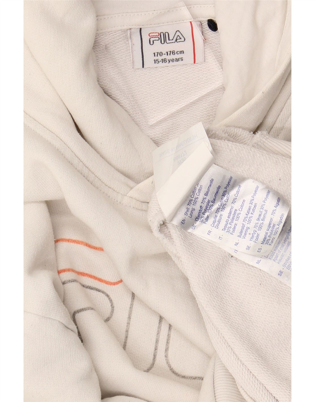FILA Sudadera con capucha gráfica para niños 15-16 años Algodón blanco