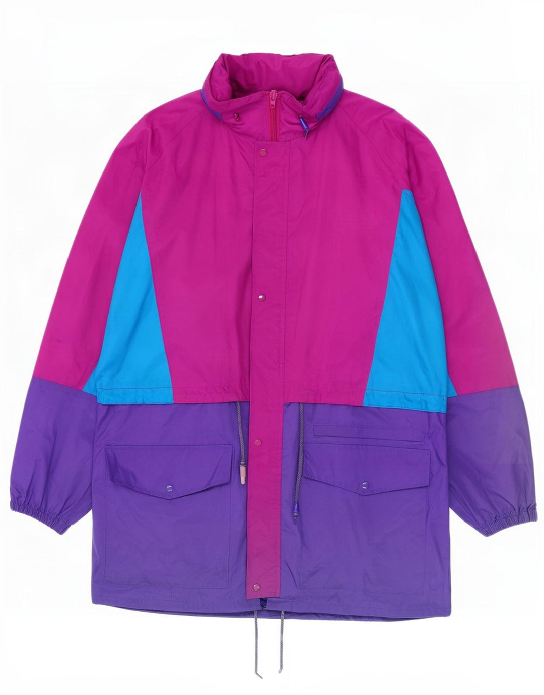 Vintage hombres con capucha chaqueta de lluvia Reino Unido 40 grande multicolor colorblock nylon