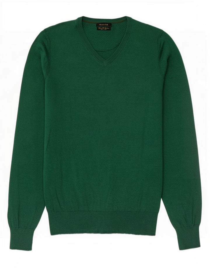 Massimo Dutti Hombre Jersey Cuello Pico Small Verde Algodón