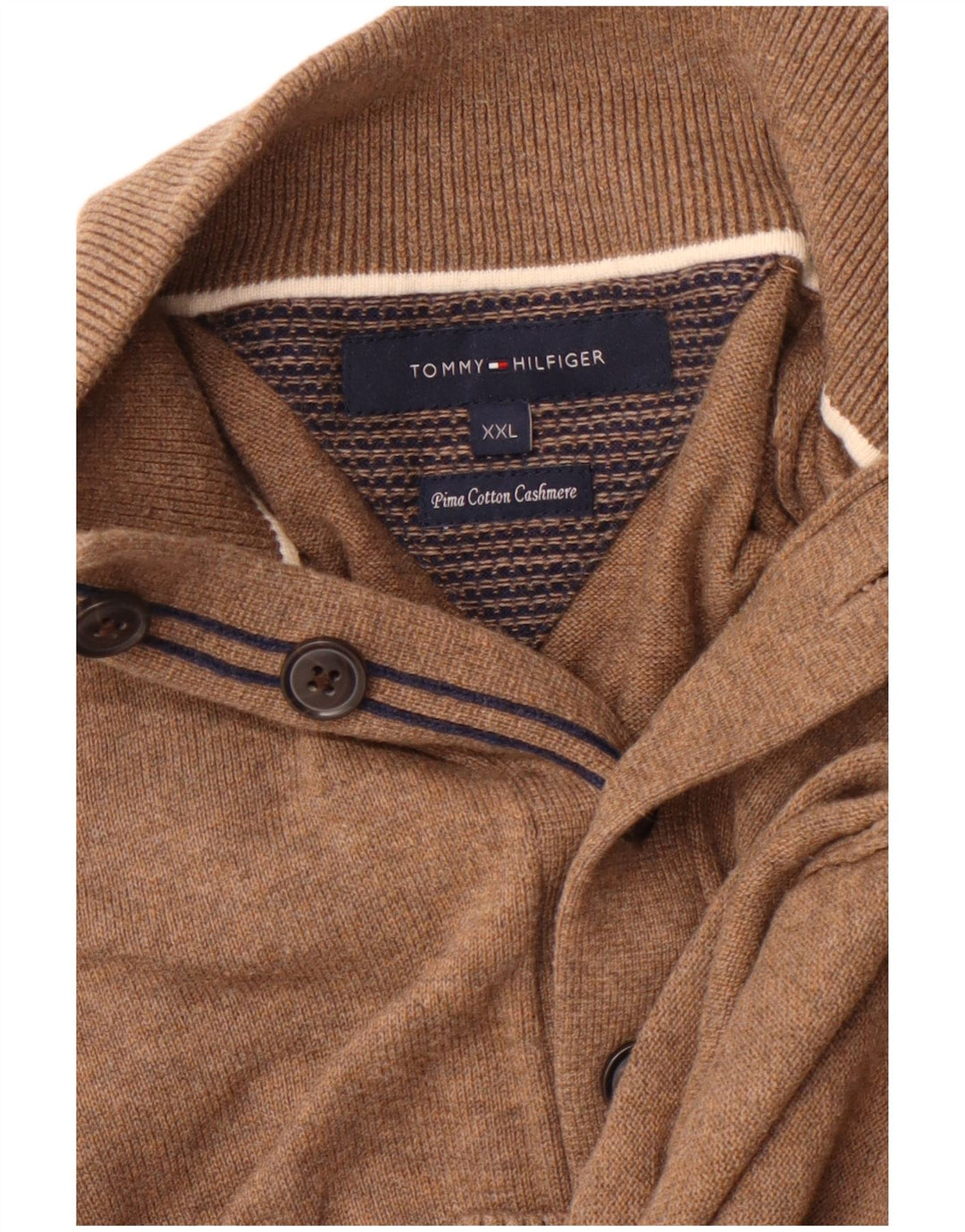 TOMMY HILFIGER Suéter tipo jersey con cuello y botones para hombre 2XL Algodón marrón