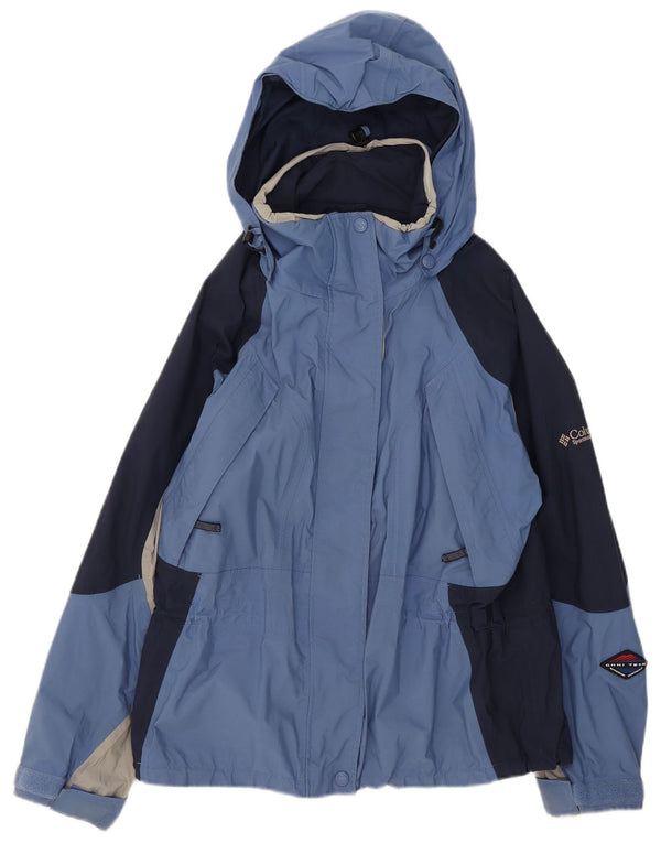 Columbia Chaqueta impermeable con capucha para mujer UK 46 Large Azul Colorblock Nylon