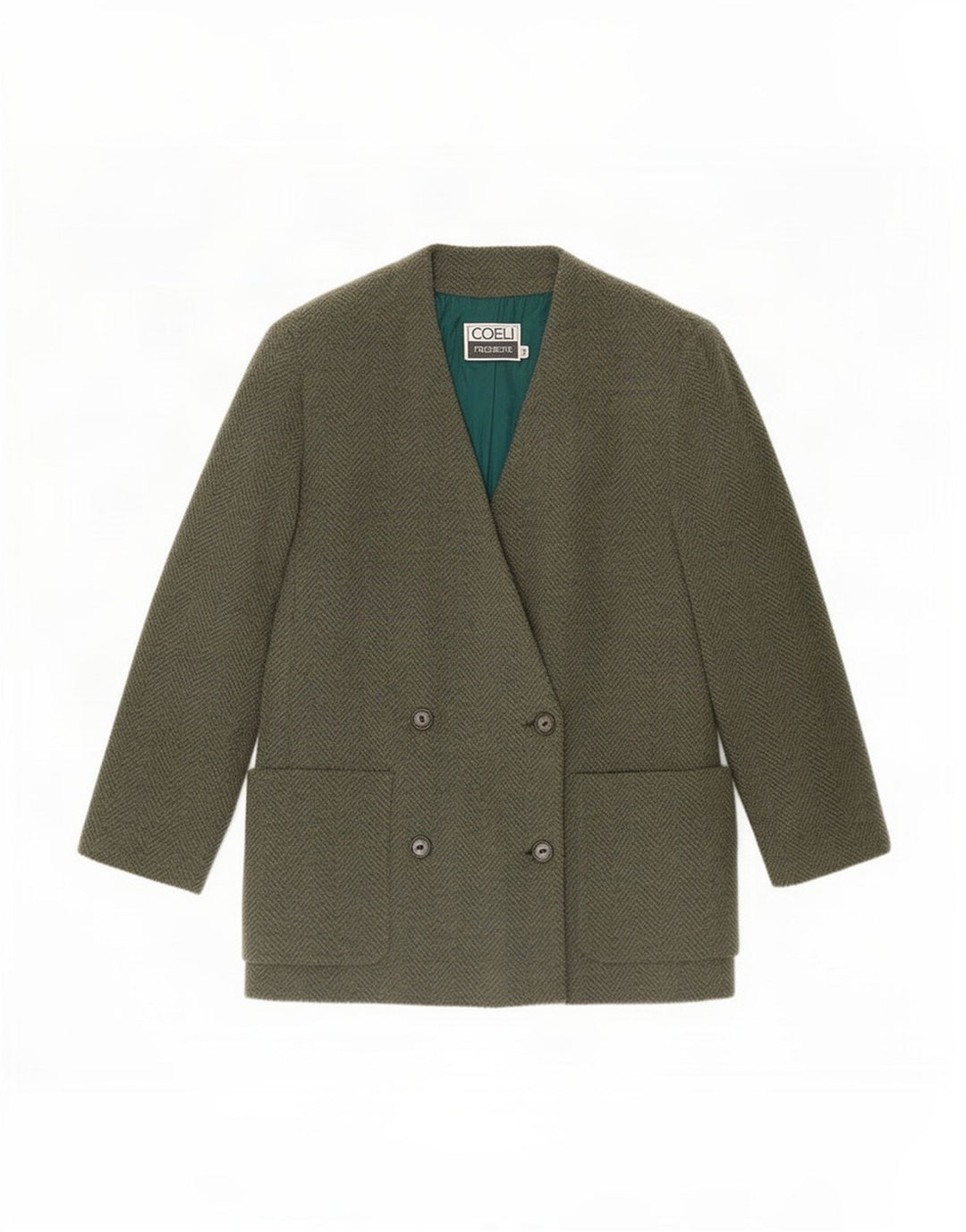 Coeli Premiere Chaqueta Blazer para Mujer IT 46 Large Green Herringbone
