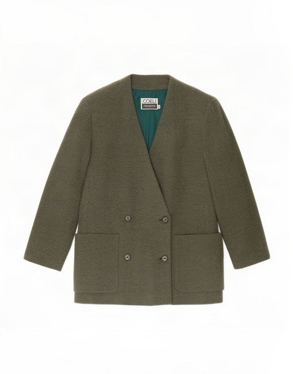 Coeli Premiere Chaqueta Blazer para Mujer IT 46 Large Green Herringbone