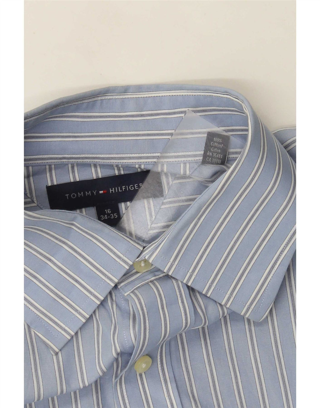 Camisa Tommy Hilfiger para hombre talla 16 algodón a rayas azul grande