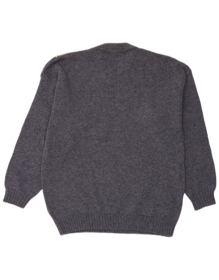 VINTAGE Hombres Crew Neck Jumper Suéter Grande Azul Argyle/Diamond