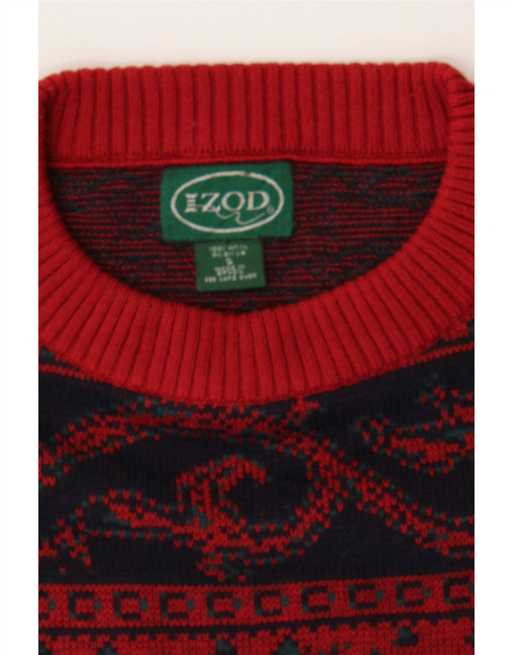 IZOD Mens Crew Neck Jumper Sweater Small Red Fair Isle Wool Vintage Izod and Second-Hand Izod from Messina Hembry 