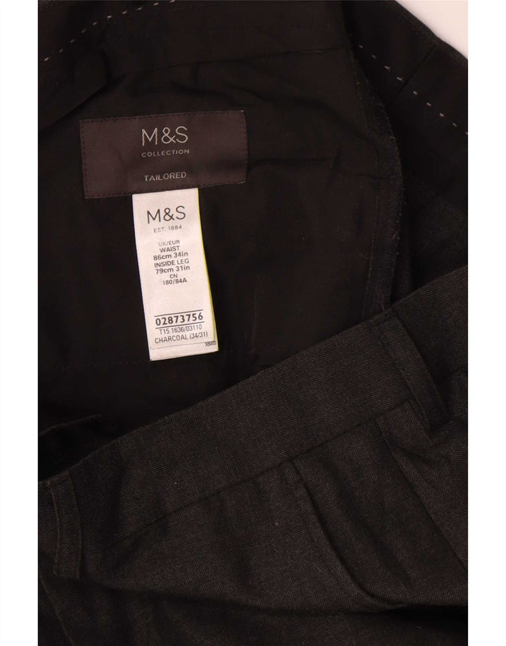 Marks & Spencer Pantalón de traje cónico para hombre W34 L31 Poliéster gris