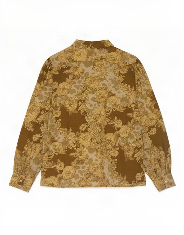 Vintage mujer camisa blusa EU 42 grande beige floral
