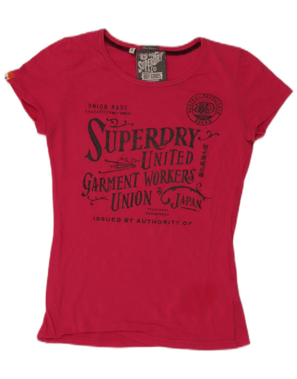 Superdry Camiseta gráfica para mujer Top UK 10 Small Pink Cotton