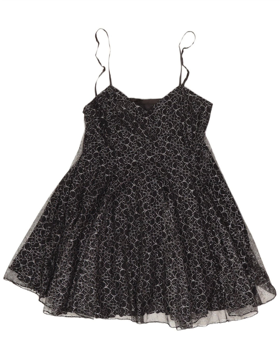 Vintage mujer Tutu vestido Reino Unido 8 pequeño negro floral poliéster