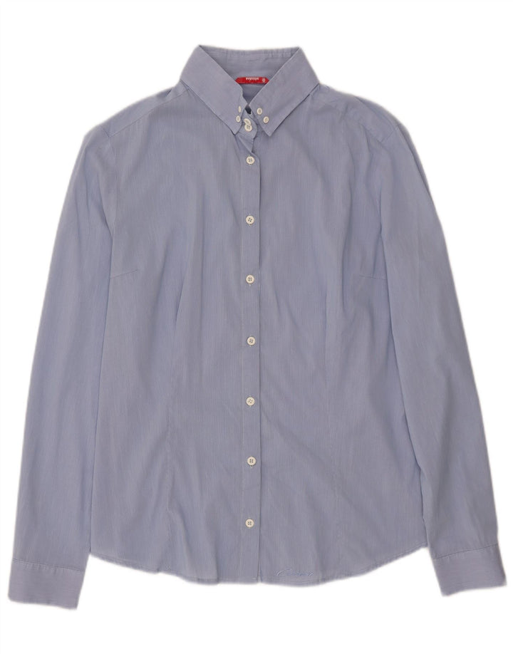 CARRERA Womens Shirt UK 16 Large Blue Pinstripe