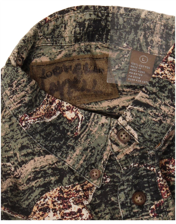 VINTAGE Camisa de franela para hombre Algodón con estampado animal verde grande