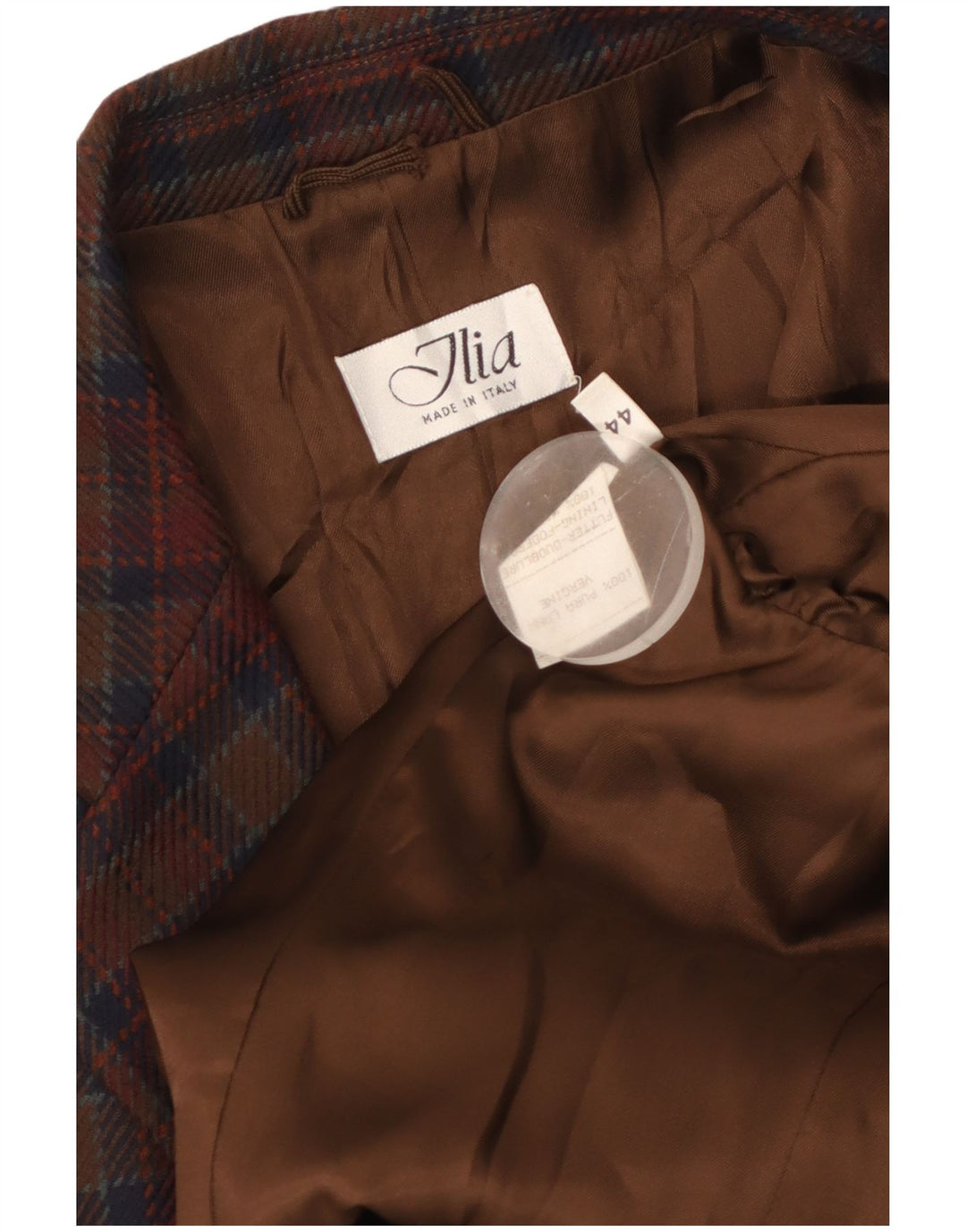 VINTAGE Chaqueta Blazer de 2 Botones para Mujer IT 44 Lana Virgen a Cuadros Marrón Medio