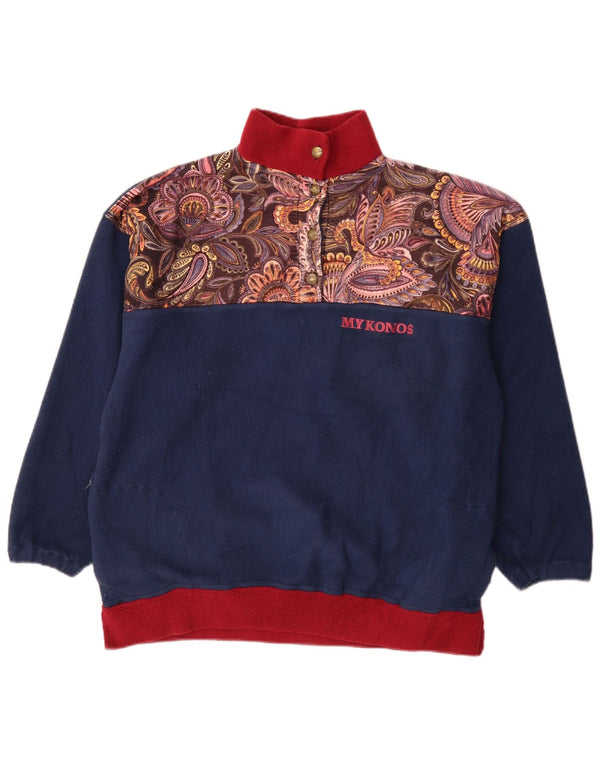 Vintage mujer botón cuello polar jumper Reino Unido 20 2XL azul marino Paisley Retro