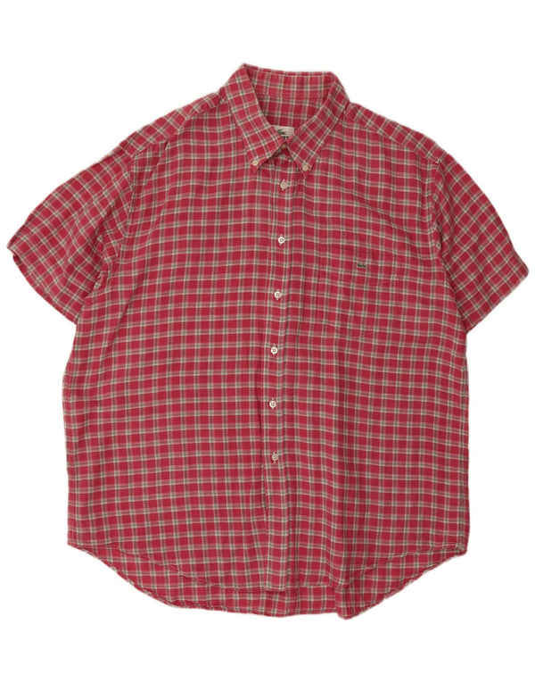 Camisa Lacoste Hombre Manga Corta Talla 44 XL Lino Cuadros Rojos