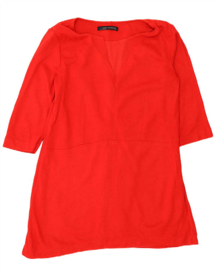 Zara Vestido Túnica Manga 3/4 Mujer UK 46 Grande Poliéster Rojo