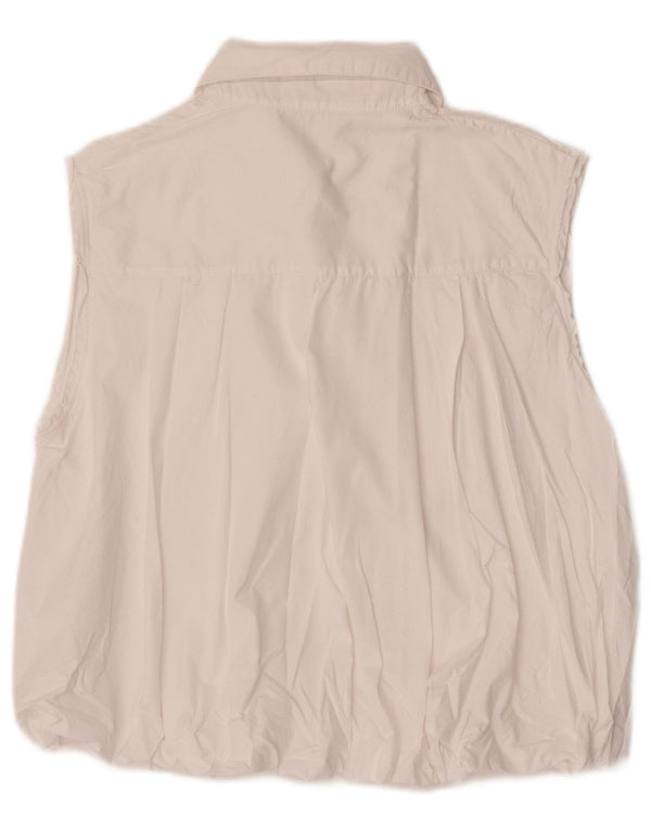 Zara Mujer Blusa Sin Mangas UK 10 Small Algodón Blanco
