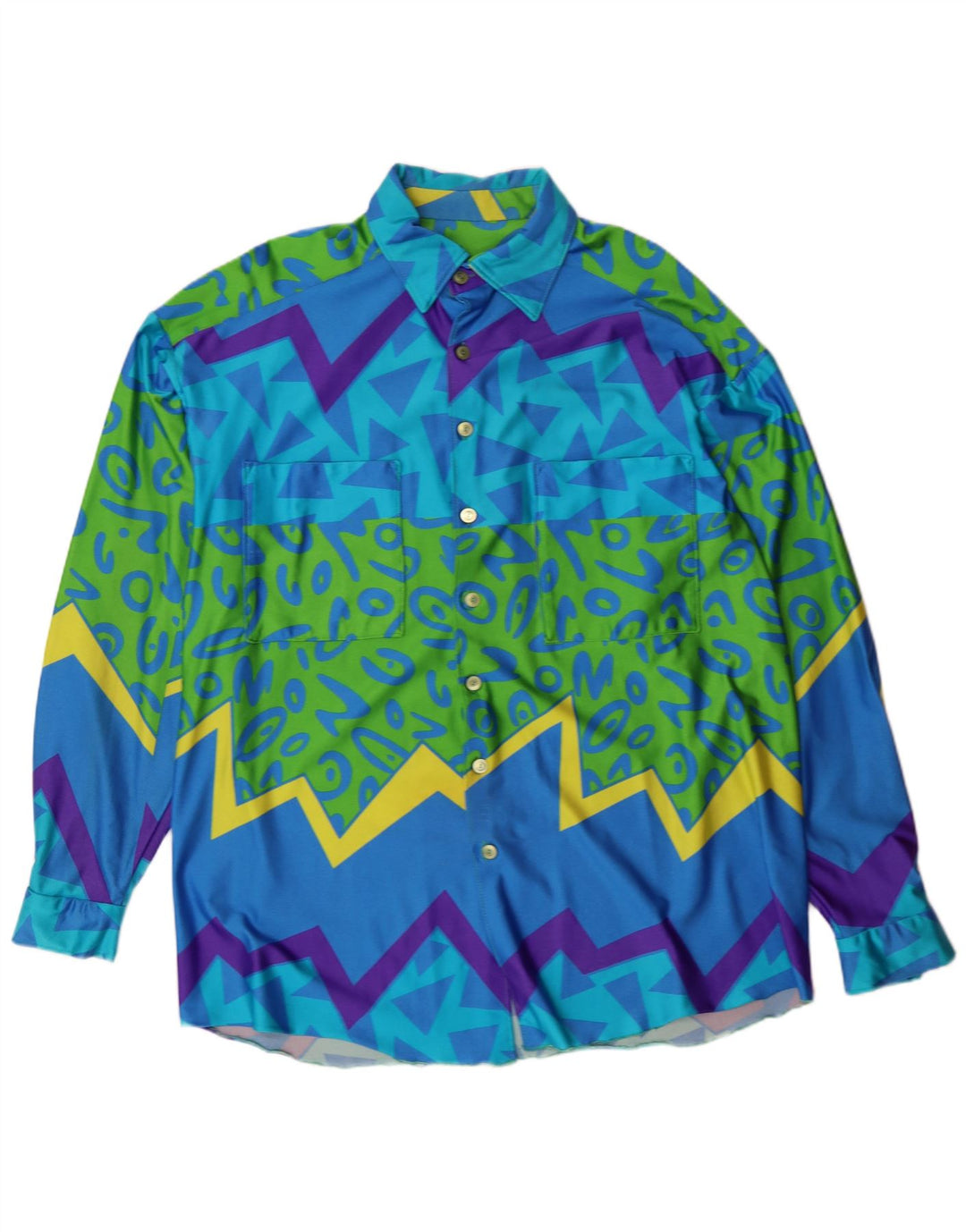 VINTAGE Camisa Hombre XL Azul Geométrico