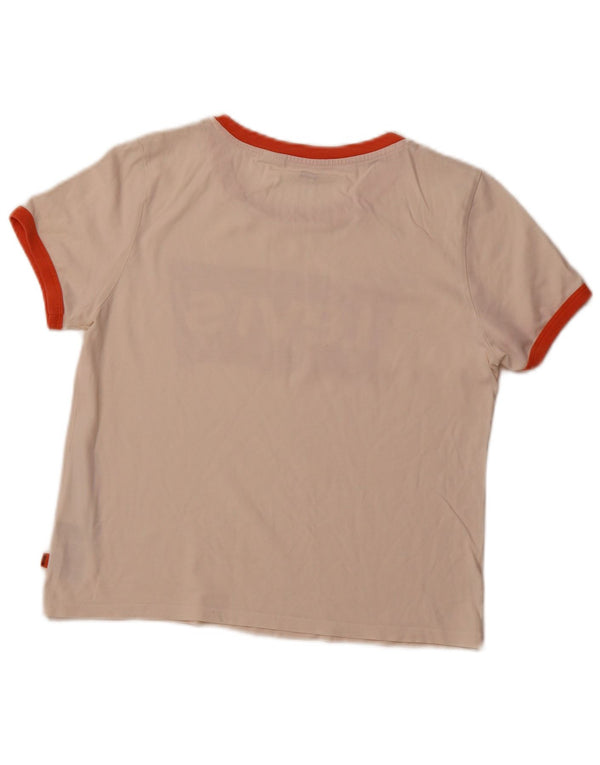 LEVI'S Camiseta corta con gráfico para mujer UK 12 Medium Off White Cotton