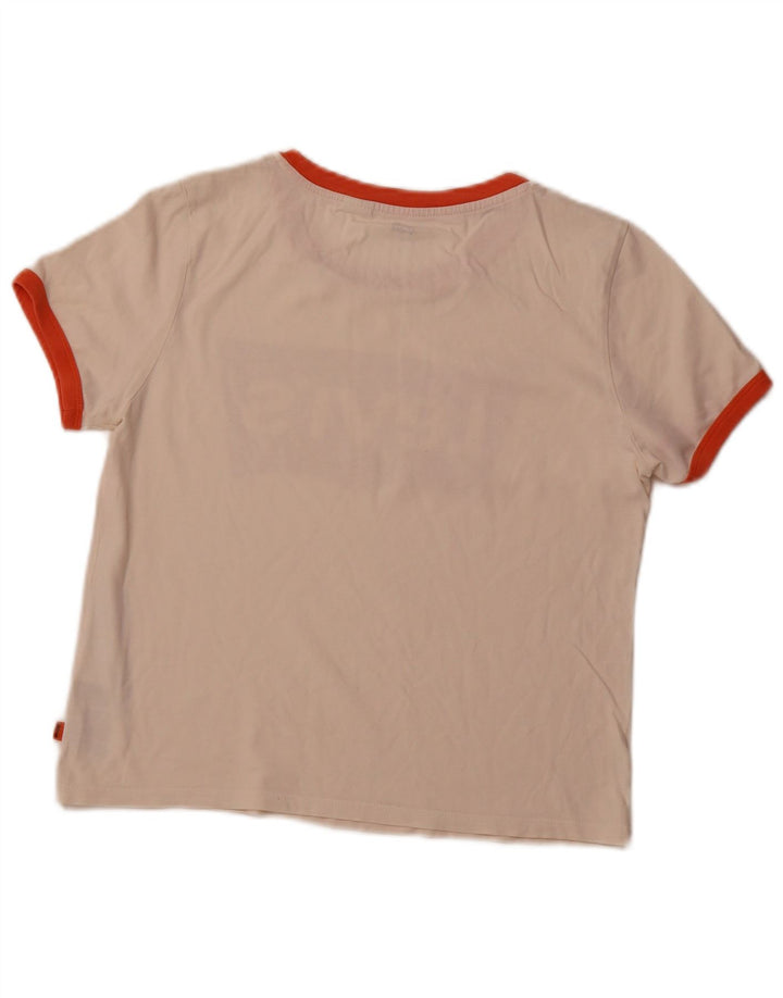 LEVI'S Camiseta corta con gráfico para mujer UK 12 Medium Off White Cotton